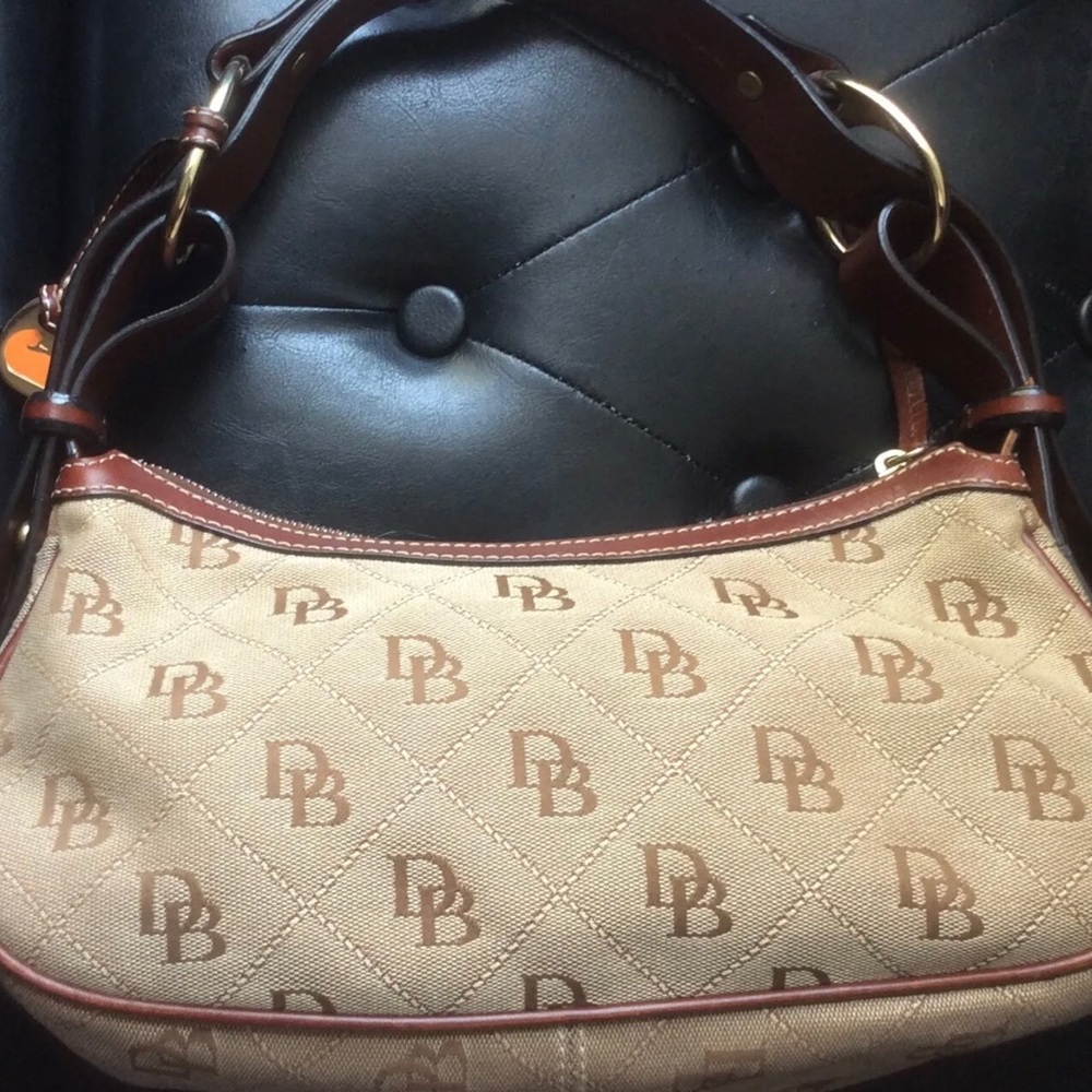 Dooney And Bourke Brown Monogram Canvas And Leather Handbag - Picture 2 of 6